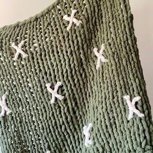 Olive and Ivory Chunky Knit Blanket